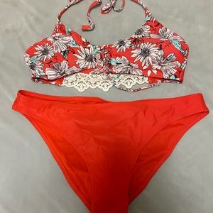 Red floral size XL bathing suit great condition